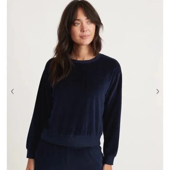 Marine Layer Moonlight Sweatshirt Velour Crew Neck Long Sleeve Navy Blue NWT L - Picture 1 of 10